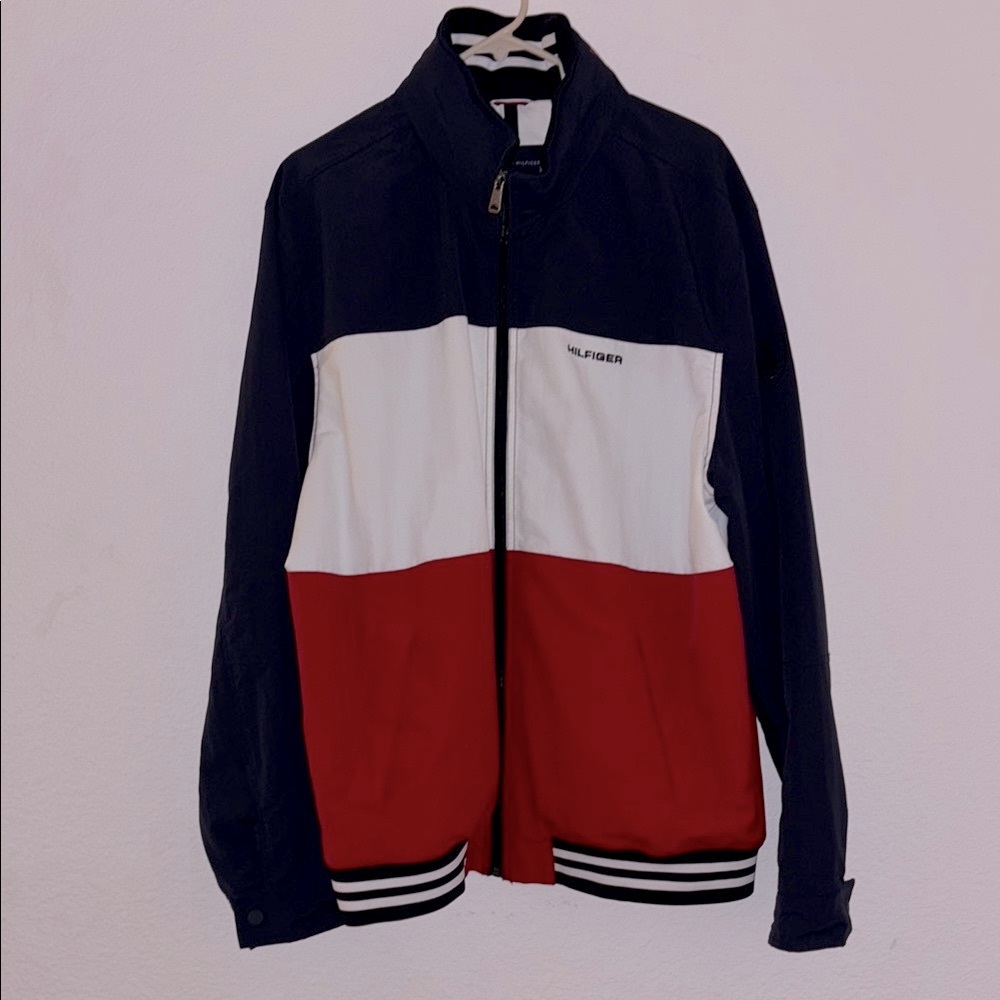Tommy Hilfiger Men's Navy, White, and Red Jacket
